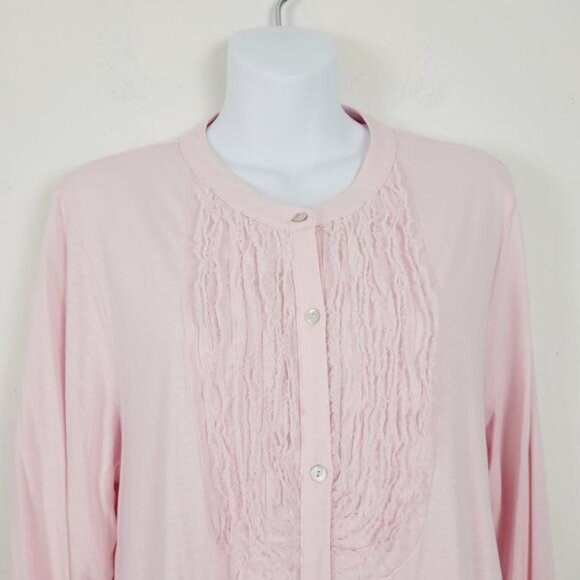 J.Jill Ballet Pink Chiffon Bib Knit Shirt Size Large - Picture 2 of 8